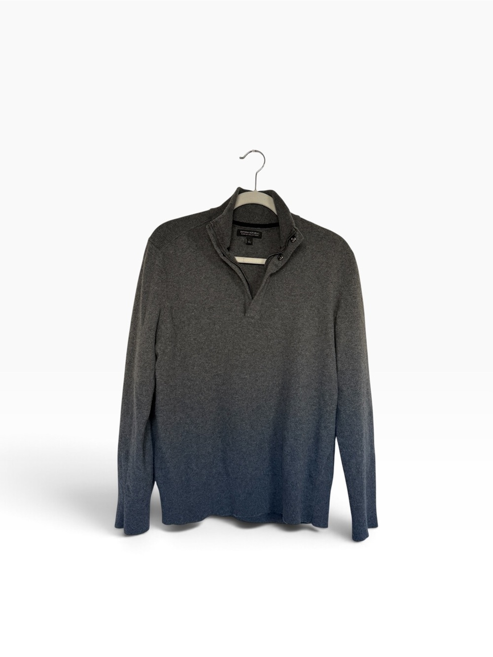 Banana Republic Men's L Gray Zip-Stand Wool Blend Soft Classic Academia Sweater